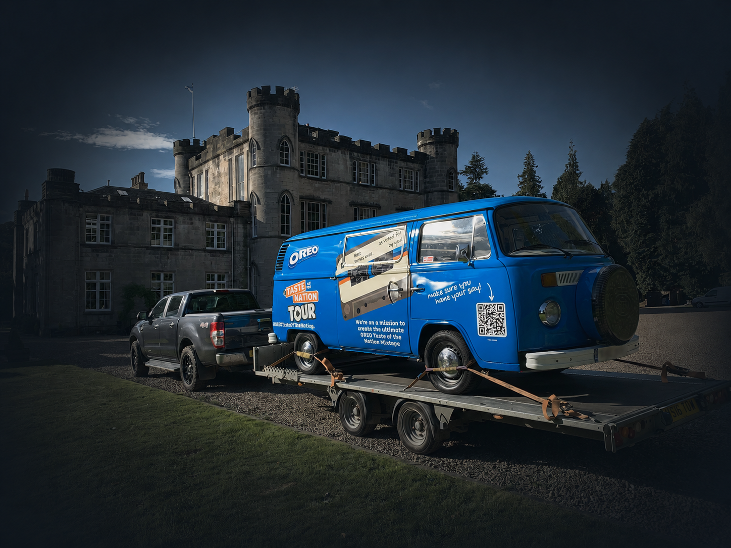 Enclosed transport trailer on the road
